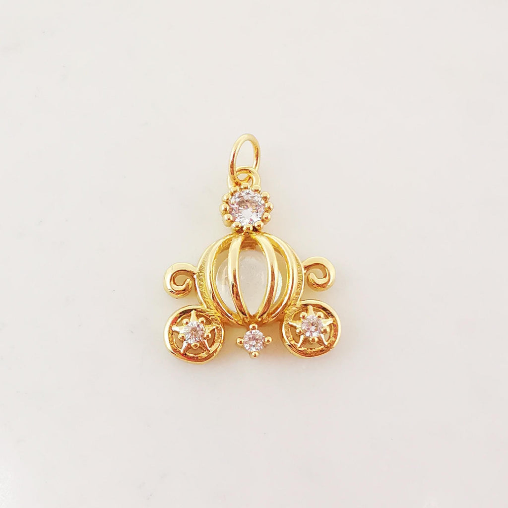 Pumpkin Carriage Charms, 18K Gold Plated CZ Pave Charms, Crystal Pave Pendant, Cinderella's Carriage Pendant, Jewelry Findings S20280