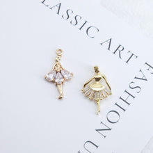 Load image into Gallery viewer, CZ Pave Ballet Dancer Charm, Cubic Zircon Crystal Ballet Girl, Necklace Pendant, 14K Real Gold Plated Charm, Jewelry Findings ZR005-F030