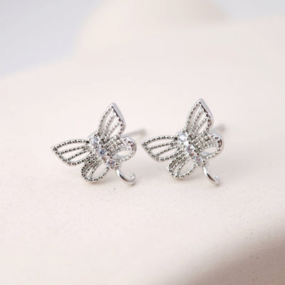 Butterfly Post Earring, 18K Real Gold Plated Brass Stud Earring With Loop, S925 Silver Pin, Nickel Free, Earring Finding S1192