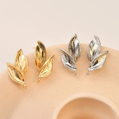 Irregular Leaf Ear Post With Loop, S925 Silver Ear Pin Nickel Free Earrings, 14K Gold/Silver Ear Stud, Hypoallergenic Earring Findings LL160