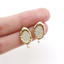 Load image into Gallery viewer, Irregular Pave CZ Earring Post, 18K Gold/Silver Plated, S925 Silver Pin Nickel Free Earrings, Hypoallergenic Earring Findings S20748