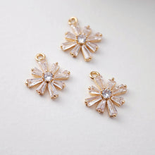 Load image into Gallery viewer, CZ Pave Flower Charm, Cubic Pendant, Earring Connectors, Real Gold Plated Brass Earring Charms, Jewelry Findings D0074