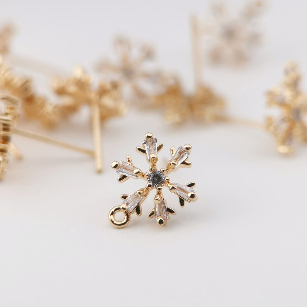 10PCS Cubic Snowflake Earring Post with Loops, S925 Silver Pin Nickel Free Earrings, Ear Stud Loop,Hypoallergenic Earring Findings Z032