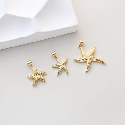Starfish Charm, Gold Marine Life Pendant, 18k Gold Plated Brass, Necklace Making, Jewelry Findings S1318