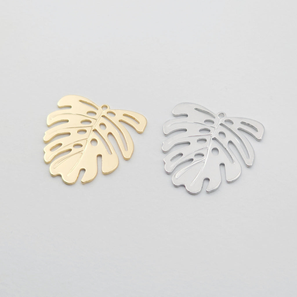 Gold Monstera Leaf  Charms, Metal Blank, 14K Gold/Silver Plated, Monstera deliciosa Pendant, Bracelet Making Pendant D0017