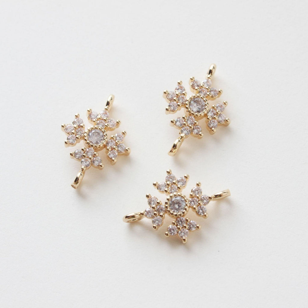 2pcs Flower Connector Charm with loops,  Clear/Rainbow Cubic Zirconia Pave Pendant for Bracelet Necklace Earring, Jewelry Finding BB052-F270