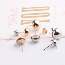 Load image into Gallery viewer, 10pcs Half Ball Ear Post, Nickel Free Earrings, 6mm,8mm,10mm,12mm, Gold/Silver Ear Stud, Hypoallergenic Earring Findings BY011-ZX7007