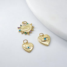 Cargar imagen en el visor de la galería, Dije de ojo malvado en forma de corazón, colgante de ojo esmaltado bañado en oro de 18 quilates, dije para hacer collares, accesorios de joyería S20624