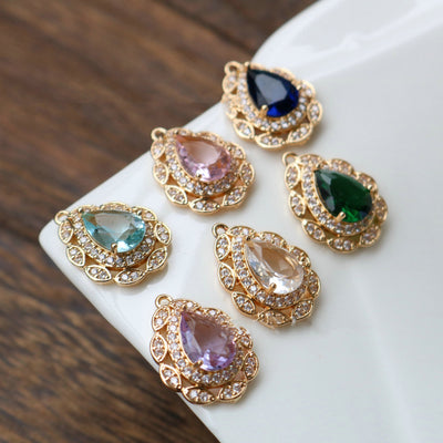 10pcs Flower Connector, Cubic Zircon Crystal Pendant, Bracelet Necklace Pendant, 14K Real Gold Plated, Jewelry Findings HL125-F089