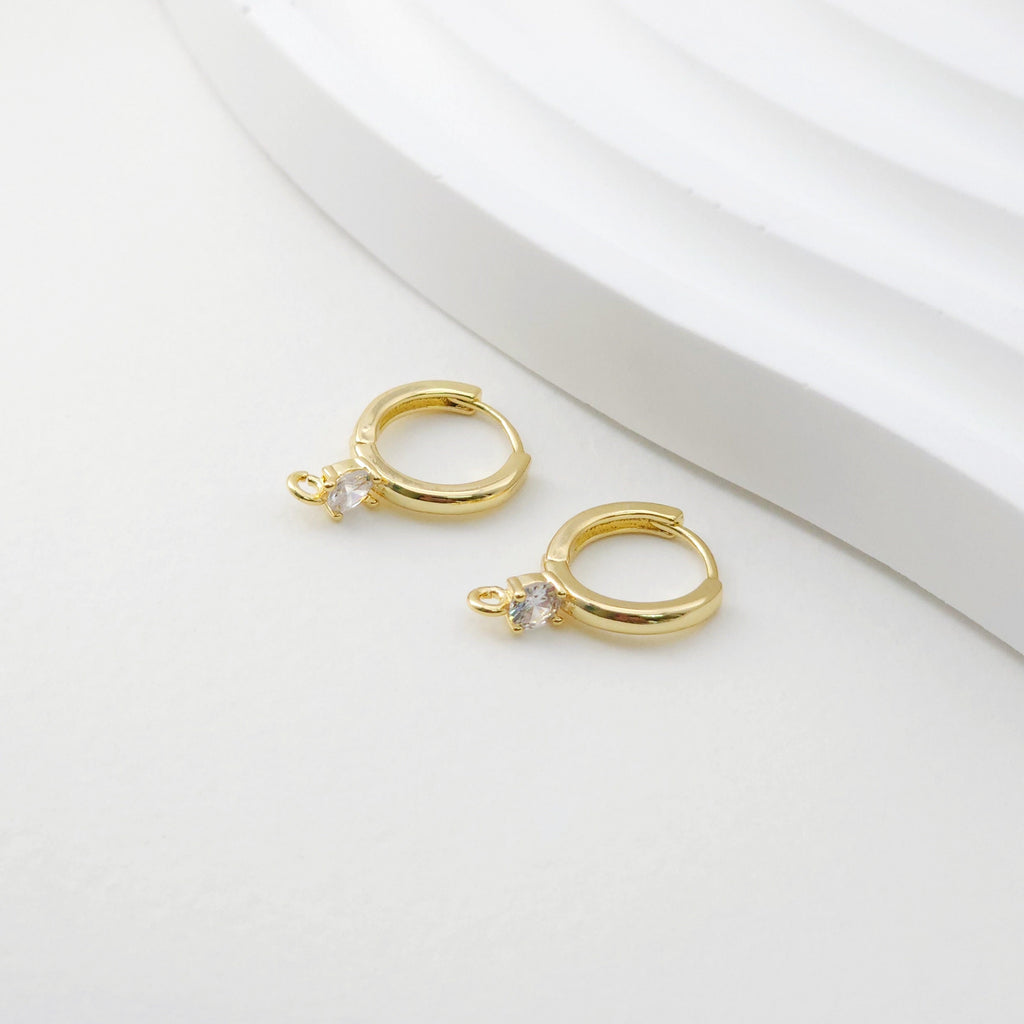 CZ Pave Earring Hoop, Gold Plated Huggie Hoop Earring with Loop, Huggie Hoops DIY Earring  Findings,Handmade Earring Supplies D0085
