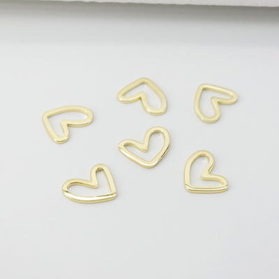 Dije de corazón de latón chapado en oro de 14 quilates, hallazgos de arcilla para hacer aretes, suministros para hacer aretes hechos a mano, hallazgo D0020