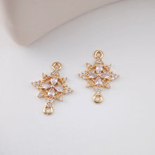 Load image into Gallery viewer, Flower Charm, Cubic Zircon Crystal Flower Pendant, CZ Earring Charms,  Real Gold Plated Brass Earring Charms, Jewelry Findings HL057-F172