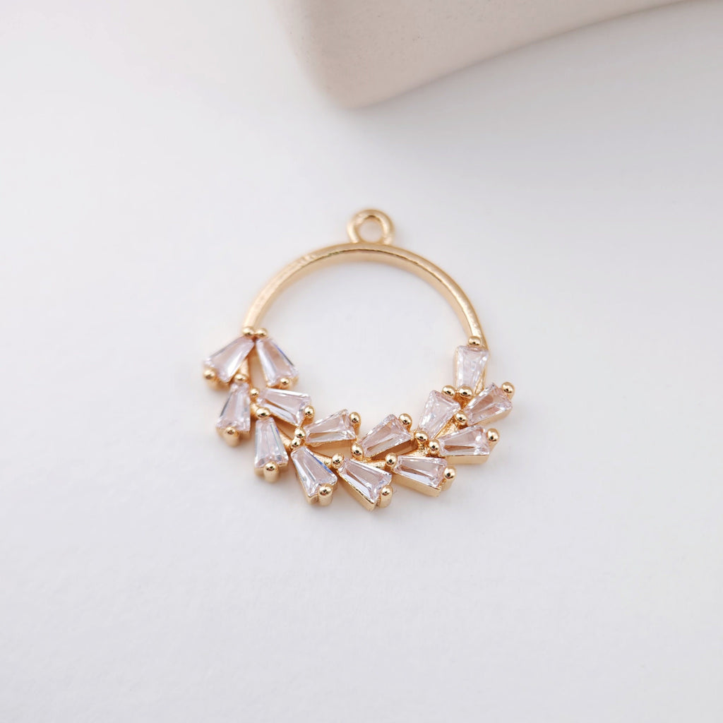 CZ Pave Fan Shape Charm, Cubic Zircon Crystal Fan Pendant, Bracelet Necklace Pendant, Gold Plated Charm, Jewelry Findings STG60-F215