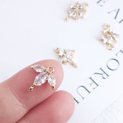 Tiny Leaf Connector, Cubic Zircon Crystal Leaf Pendant, CZ Earring Charms,  Gold Plated Brass Earring Charms, Jewelry Findings ZR010-F169