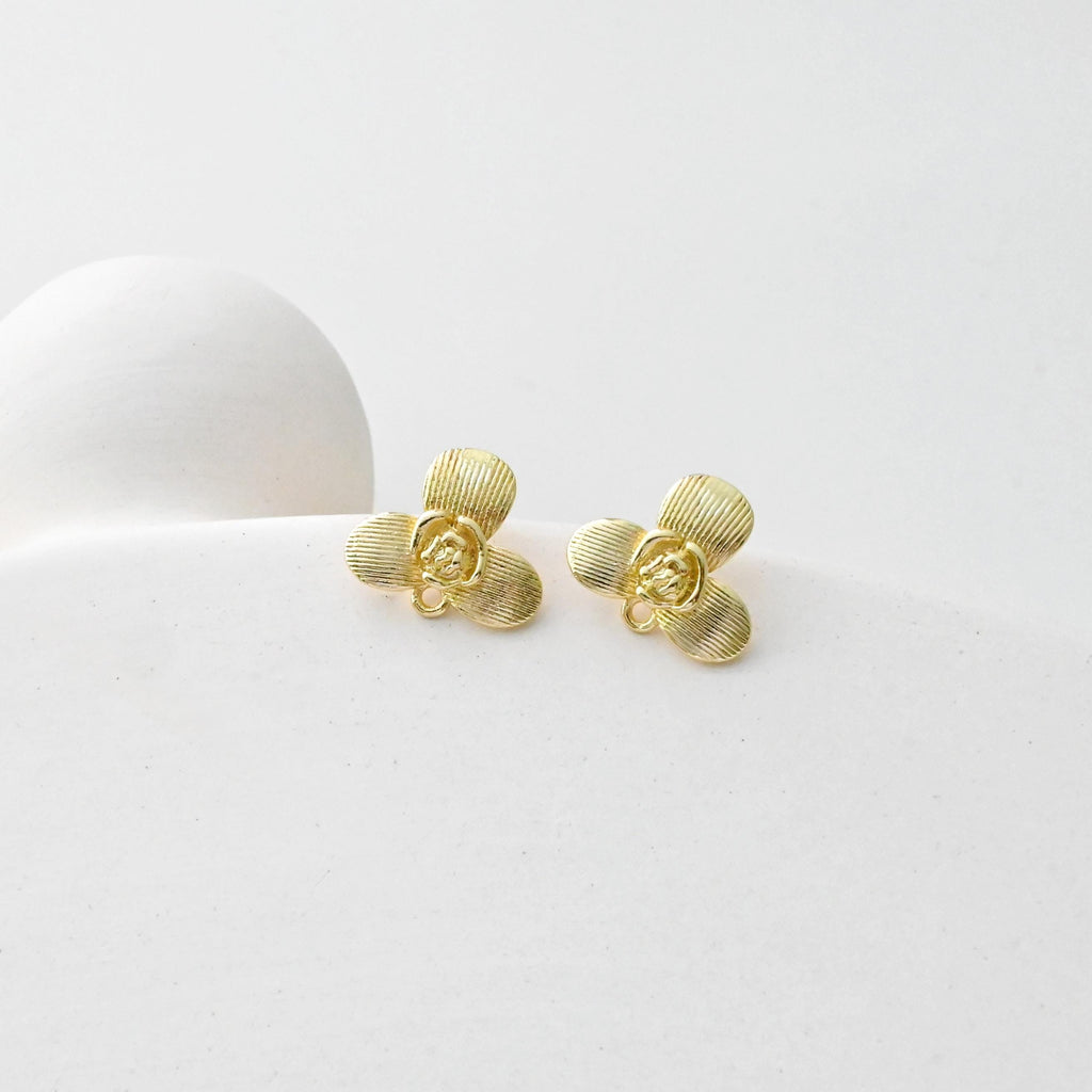 Flower Earring Post, 18K Real Gold Plated Brass Stud Earring With Loop, s925 silver pin, Nickel Free, Earring Finding D0444