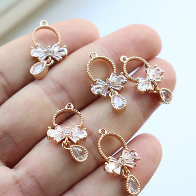 CZ Pave Bow Tie Charm, Cubic Zircon Crystal Bow Tie Pendant,  Necklace Pendant, 14K Real Gold Plated Charm, Jewelry Findings JY012-F010