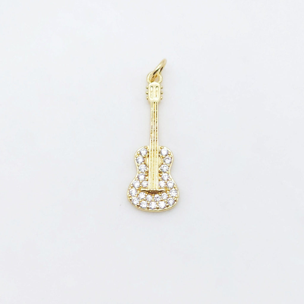 Band Guitar Pendants Collection, 18K Gold Plated, Bass Charm, Necklace Charms, Jewelry Findings S20506