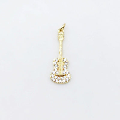 Band Guitar Pendants Collection, 18K Gold Plated, Bass Charm, Necklace Charms, Jewelry Findings S20506