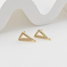 Load image into Gallery viewer, 18K Gold Post, Triangle Earrings, CZ Pave, 12.6*7.5mm, Stud Earring Nickel Free, Hypoallergenic Earring Findings D0274