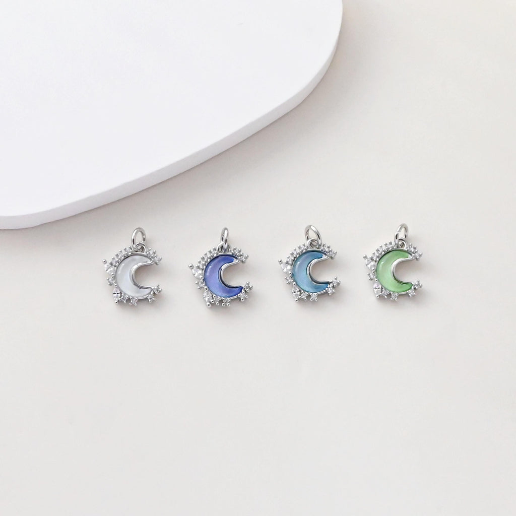 Tiny Moon Charms, Crystal Moon Pendant, CZ Pave Charm, 18K Gold Plated Moon Pendant, For Necklace And Earring Making, Jewelry Findings S1391