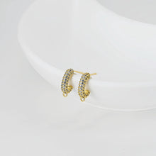 Load image into Gallery viewer, C Shape Ear Post, Nickel Free, CZ Pave, S925 Silver Pin, 14*3.3mm, 18K Gold Plated Stud Earring Finding D0406