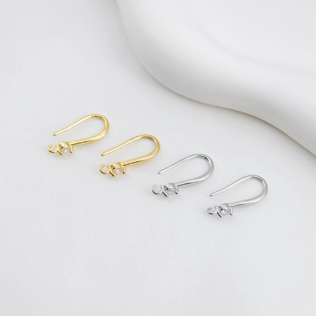 18K Gold Plated Ear Wires, Round Cubic Pave Earring Hooks, Nickel Free, Fish Hooks, Ear Wires for Jewelry Making D0142