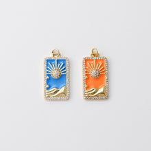 Load image into Gallery viewer, Enamel Sun Card Charms, Micro CZ Pave Sun Pendant, Black, Orange, Blue, 18K Gold Plated, Necklace Making Charms, Jewelry Findings S20427
