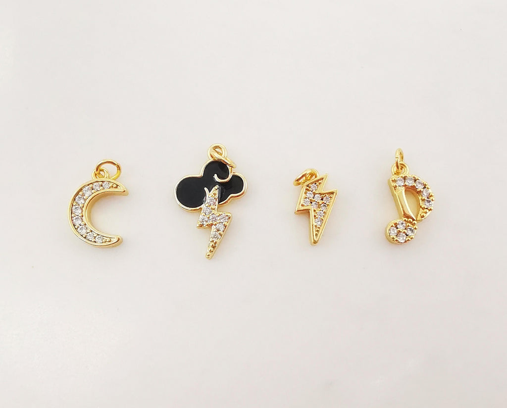 Moon, Cloud Lighting, Phonetic Charm, Enemal CZ Pave Pendant, 18K Gold Plated, Bracelet Making Charm, Jewelry Findings S1014