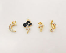 Load image into Gallery viewer, Moon, Cloud Lighting, Phonetic Charm, Enemal CZ Pave Pendant, 18K Gold Plated, Bracelet Making Charm, Jewelry Findings S1014