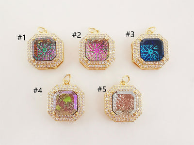 1pc Vintage Square Shape Bezel Gemstone Charm, 18K Gold Color, Crystal Pendant, Necklace Earring Making Charms, Jewelry Findings S20241