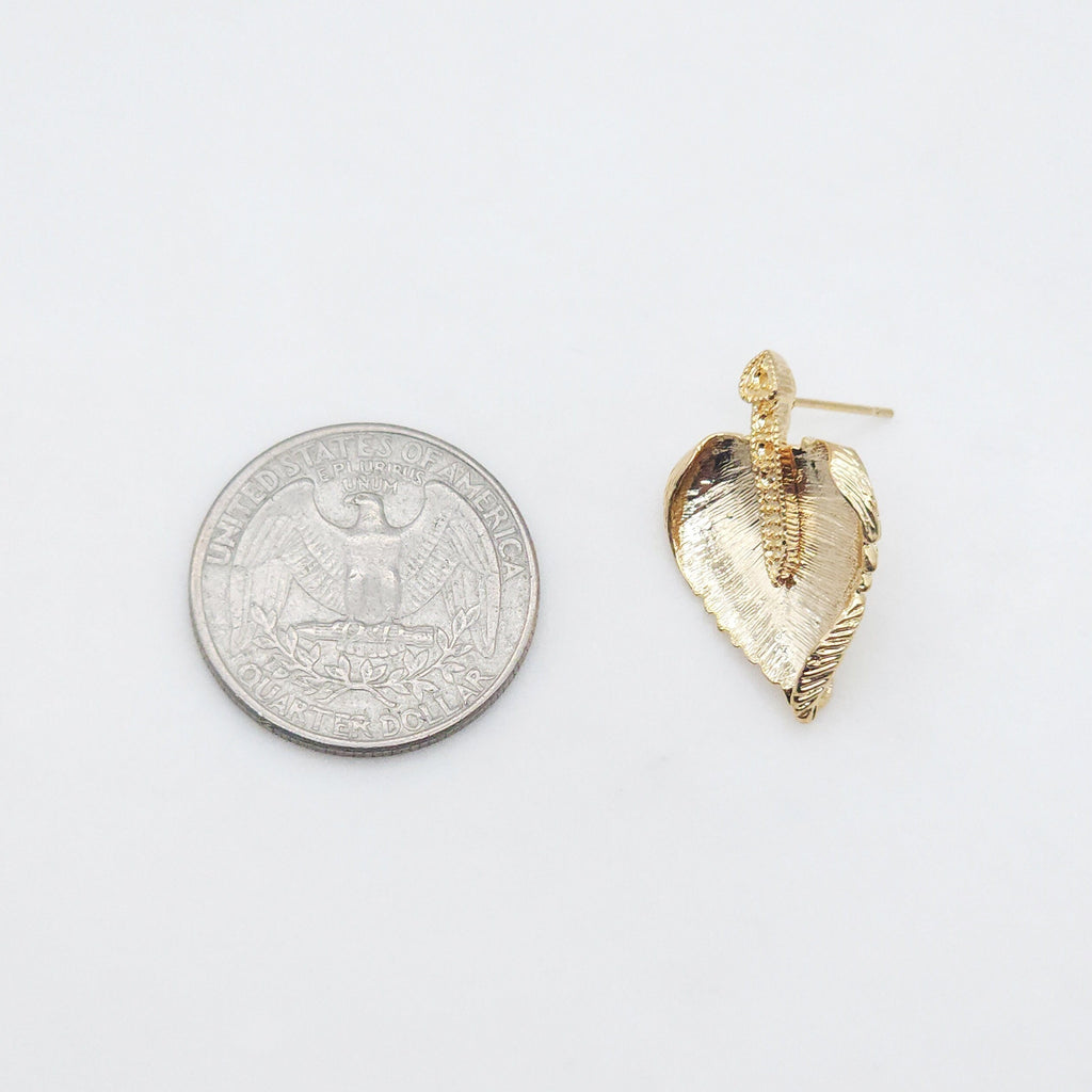 10pcs Gold Leaf  Earring Post With Loop, Nickel Free Earrings, Ear Stud Loop, Hypoallergenic Earring Findings ZX114
