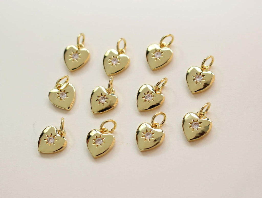 Heart Charms, Crystal Cubic Pave Heart Pendant , 14K Gold Plated, Love Charms, Bracelet Necklace Making Pendants, Jewelry Findings GZ422