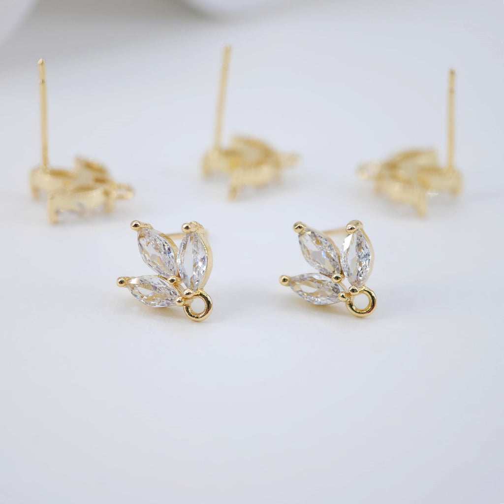 أقراط على شكل ورقة من الزركونيا المكعبة، دعامة مطلية بالذهب مع حلقة، مضادة للحساسية، أدوات يدوية الصنع للعثور على الأقراط، لوازم صنع الأقراط بنفسك D0030