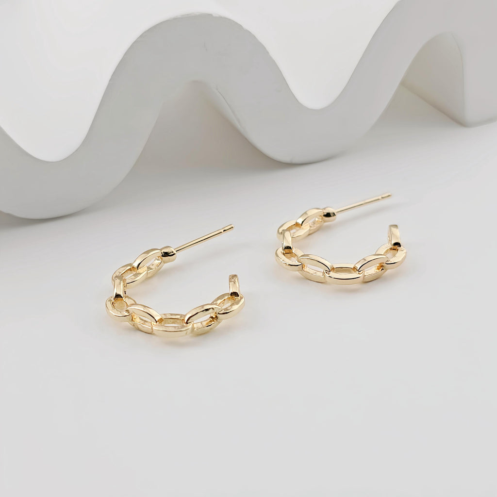 C Shape Twisted Earrings Post, 14K Gold/Silver Plated, Nickel Free, Ear Stud Hypoallergenic Earring Findings ZX311