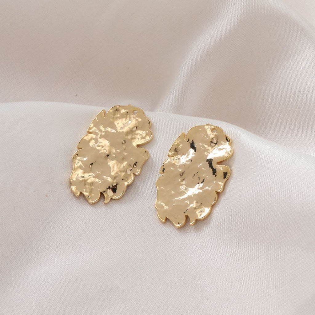 Irregular Hammered Oval Shape Pendant, Gold, Matte Gold, Silver Charm, Jewelry Making Findings JG020