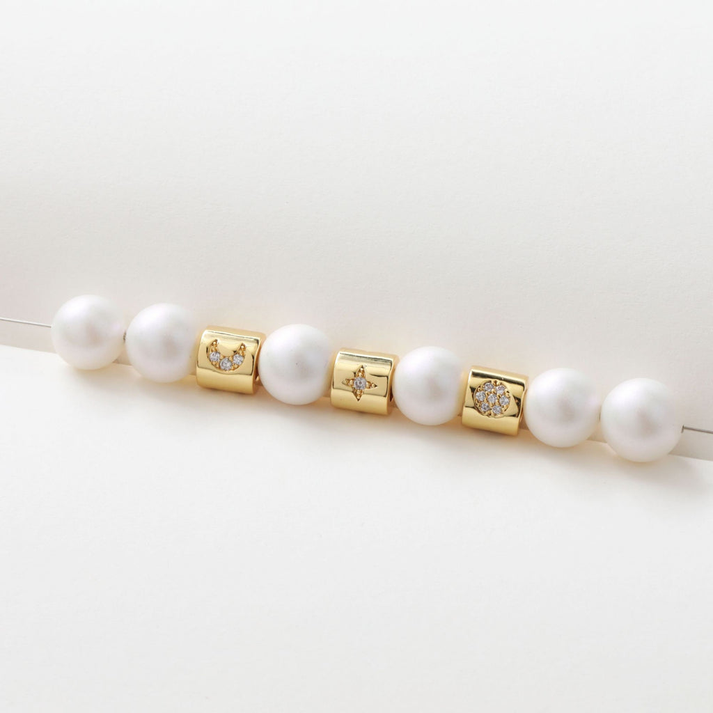 10PCS 6mm Moon Star Tube Spacer Beads, Micro Pave Symbols Large Hole Cubic Beads, 18K Gold Plated, Bracelet Making Jewelry Finding S240