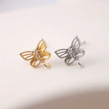 Load image into Gallery viewer, Butterfly Post Earring, 18K Real Gold Plated Brass Stud Earring With Loop, S925 Silver Pin, Nickel Free, Earring Finding S1192