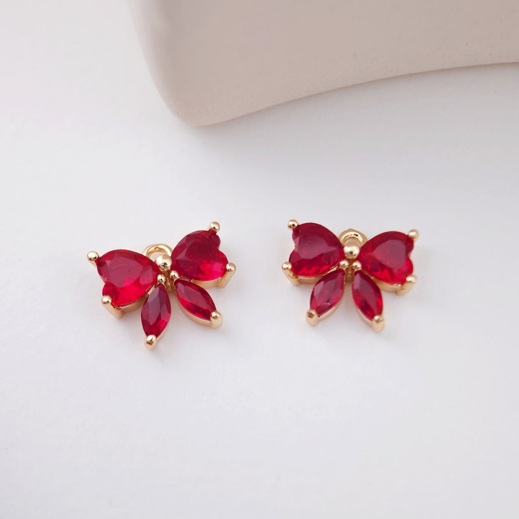 2pcs CZ Pave Bow Tie Charm, Cubic Zircon Crystal Bow Tie Pendant, Necklace Pendant, 14K Real Gold Plated, Jewelry Findings STG006-F019