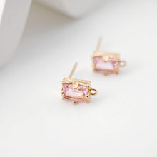Load image into Gallery viewer, 2pcs Rectangular Ear Post with Loops, 5 Colors Gemstone, Nickel Free, CZ 18K Gold Plated Stud Earring Finding D0226