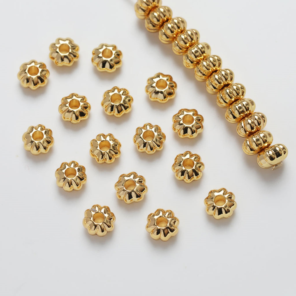 10PCS- Gold Plated Pumpkin Spacer Beads, 5.4mm, Flat Spacer Beads, 18k Gold Plated Beads, Bracelet Making, Jewelry Finding GZ227