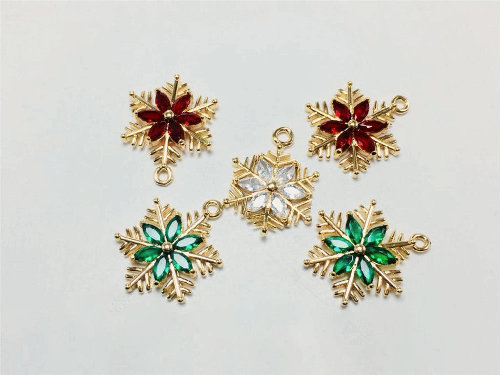Snowflake Charm, Cubic Zircon Crystal Snowflake Pendant, CZ Earring Charms,  Real Gold Plated  Earring Charms, Jewelry Findings ZR012-F043