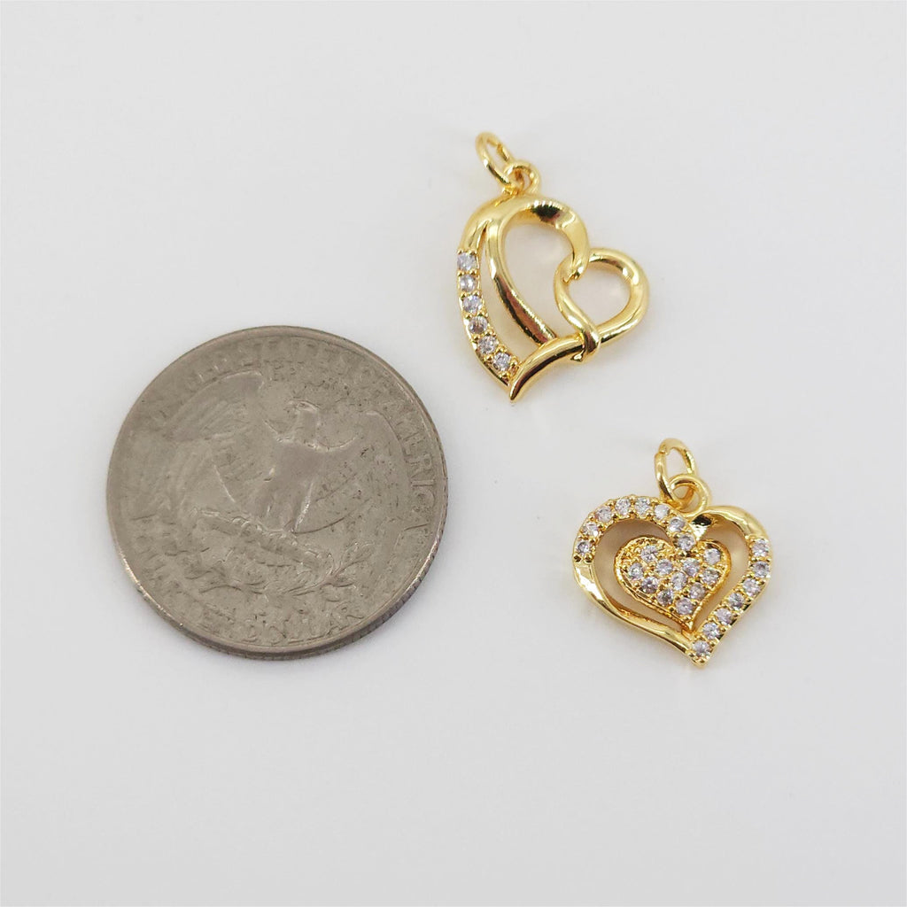 Cubic Heart Charms, 18K Gold Plated CZ Pave Love Charms, Bracelet Necklace Making Pendants, Jewelry Findings S20819