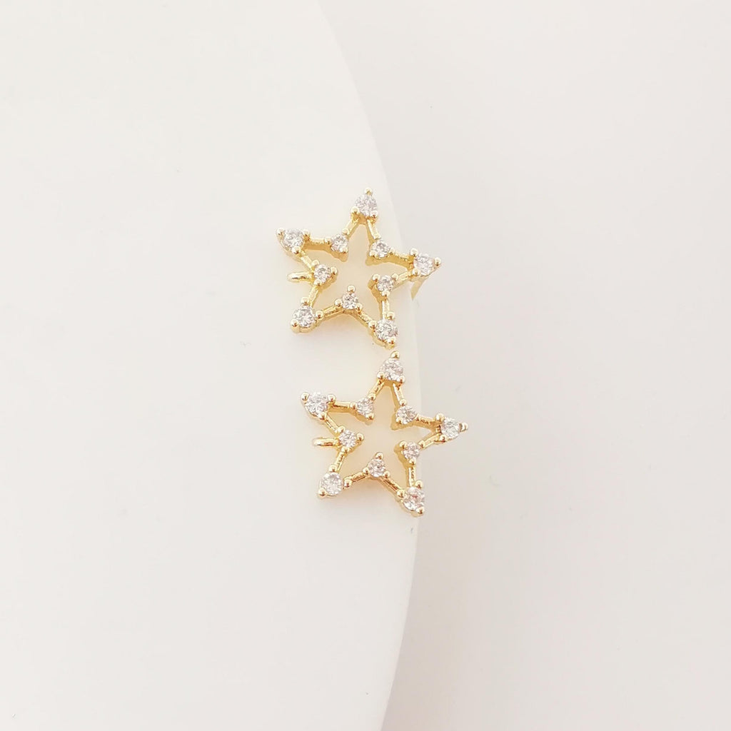 4PCS Pentagram Star Ear Post with Loops, S925 Silver Ear Pin, Nickel Free, CZ Pave, 15mm, 18K Gold Plated Stud Earring Finding ZX032