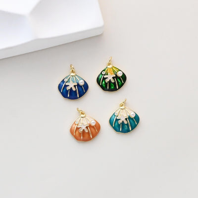 Colgantes de concha esmaltada, chapados en oro de 18 quilates, con forma de vida marina, hechos a mano, para hacer aretes, accesorios de joyería S1317