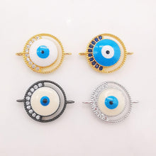 Load image into Gallery viewer, Cubic Evil Eye Connector Charm, 18K Gold Plated Micro CZ Pave Connector, 12mm, Bracelet Making, Jewelry Findings S125