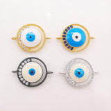 Cubic Evil Eye Connector Charm, 18K Gold Plated Micro CZ Pave Connector, 12mm, Bracelet Making, Jewelry Findings S125