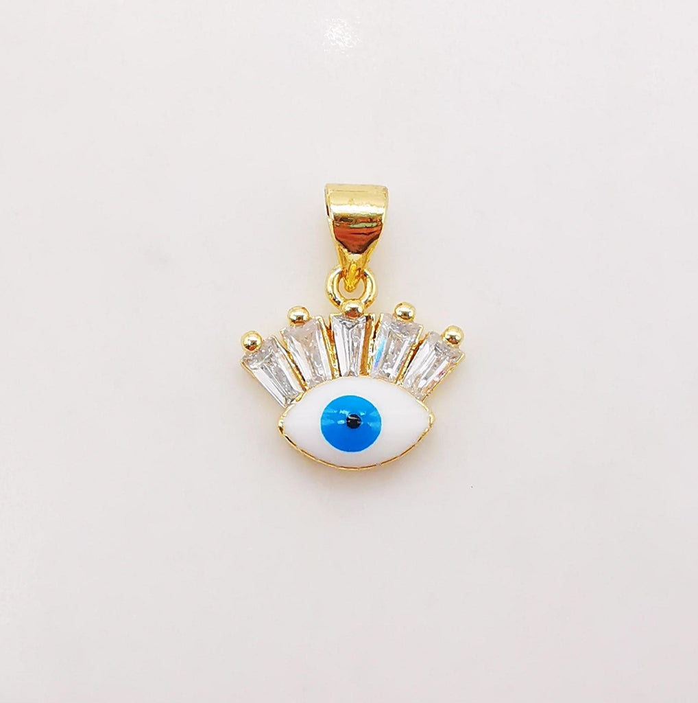 Enamel Cubic Evil Eye Charm, 18K Gold Plated Micro CZ Pave Eye Pendant, Necklace Making Charm, Jewelry Findings S915