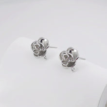 Load image into Gallery viewer, Rose Flower Earring Post, 18K Real Gold Plated Brass Stud Earring With Loop, Nickel Free, Earring Finding ZX326