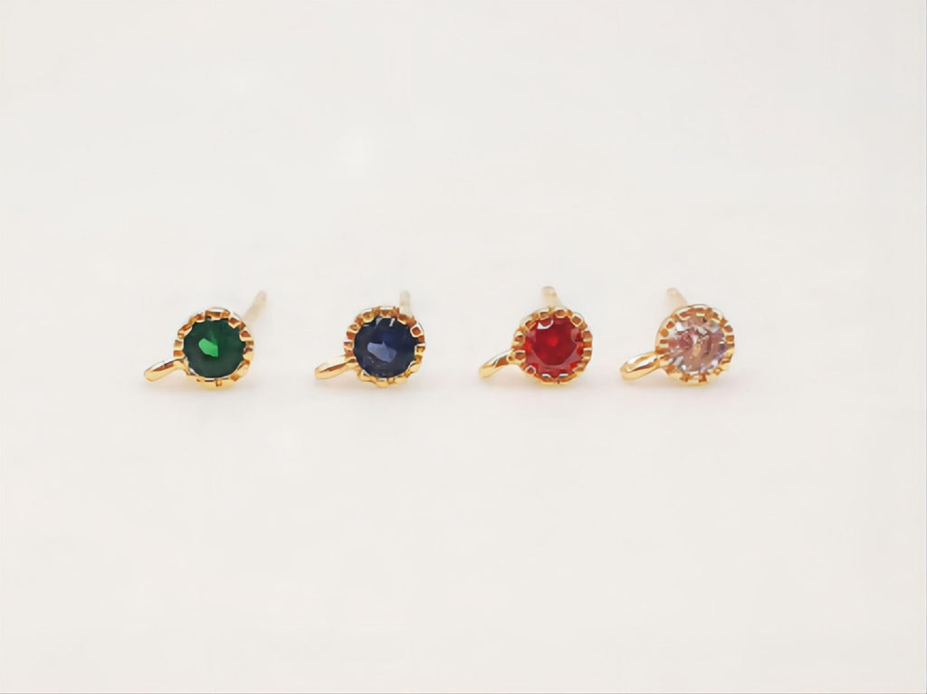 4 pendientes redondos con pasadores, piedras preciosas de 4 colores, plata S925, sin níquel, chapado en oro de 18 quilates con circonita cúbica, ZX056