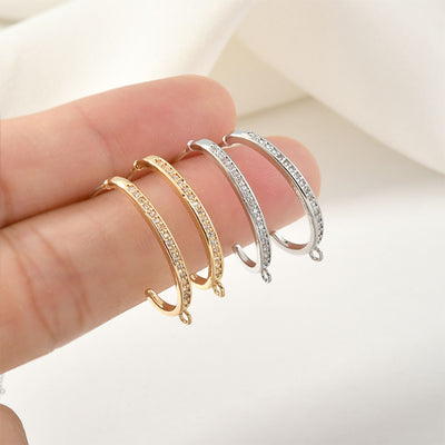 C Shape Earrings Post With Loop, 14K Gold/Silver Plated, S925 Silver Ear Pin Nickel Free Earrings, Pave Cubic Stone, Earring Findings YL002
